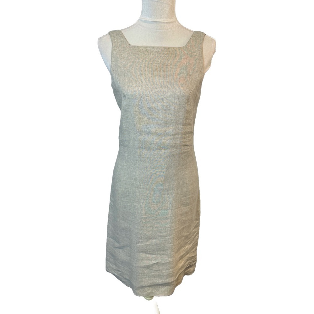 Yansi Fugel Linen Blend‎ Fabric w Silver Thread  Sheath Dress 6
